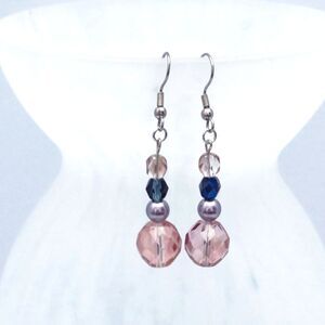 Crystal and Pearl Dangle Earrings for Women, Blue & Pink Handmade Drop Earrings